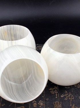 天然白玉圆杯玉石杯子仿古中式香薰杯家居玉器摆件蜡烛杯玉酒杯子