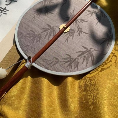 荷塘月韵古扇斋 可卷可折叠腰扇 竹面  国风礼品  红檀杆子