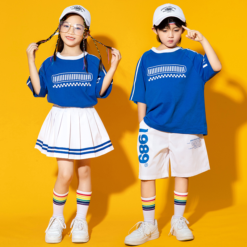 六一儿童啦啦队表演服夏季男童嘻哈套装幼儿园学生啦啦操演出班服