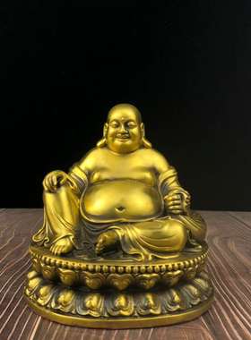 纯铜弥勒佛像摆件坐莲花布袋佛大肚佛笑佛家居玄关酒柜桌面装饰品