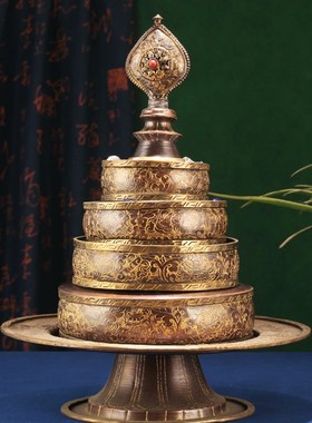 藏传用品尼泊尔手工雕花纯铜紫铜色曼扎盘藏族用品曼茶罗大小可选