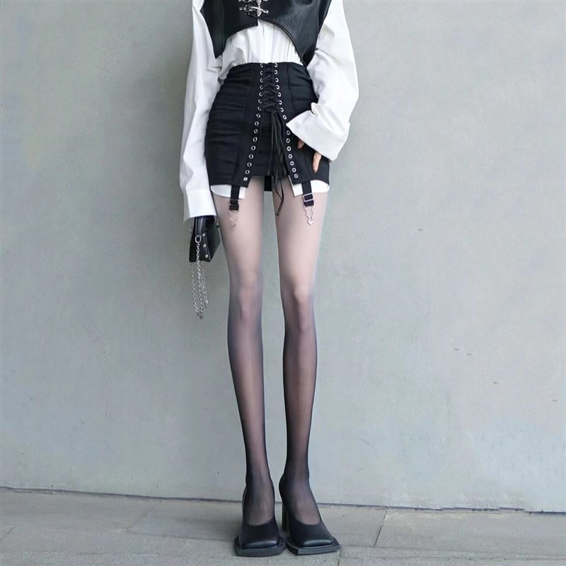 春夏jk黑丝性感个性网红薄款小众千禧y2k渐变黑打底丝袜连裤袜潮