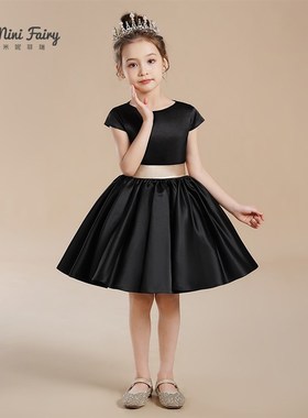 中小学生合唱团演出服高端黑色缎面晚礼服女童洋气小提琴钢琴比赛