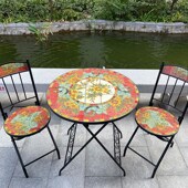 玫瑰小镇花园庭院休闲桌椅 耐用可折叠 手工马赛克防水防锈防晒