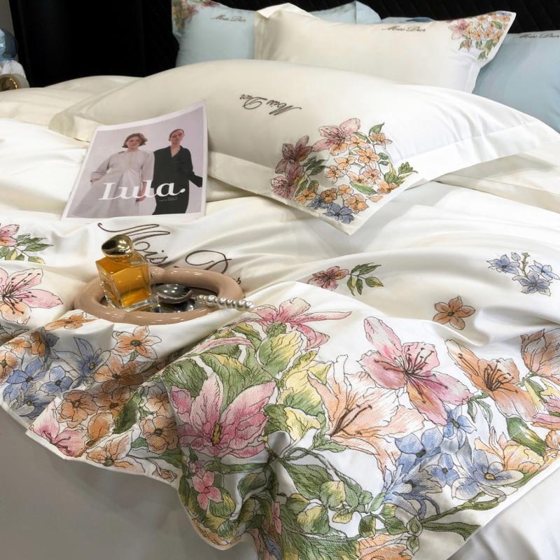 200支长绒棉床上四件套全棉纯棉田园少女心被套夏季凉感床单床笠4