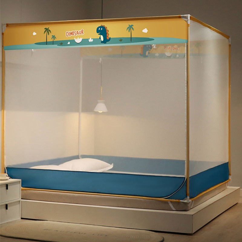 加高方顶坐床蚊帐有底拉链双开门家用防摔儿童蚊帐带支架200*220