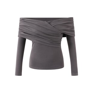 打底衫 NIU 设计感气质斜肩露肩上衣弹力针织T恤修身 新款 NEW秋装