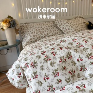 2床笠 碎花纯棉四件套小清新田园全棉被套双人床品1.8 樱落 FRUIT