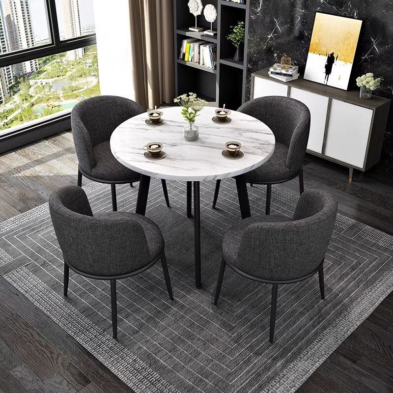香尔特办公洽谈桌椅组合小圆桌一桌四椅仿大理石休闲接待会客桌