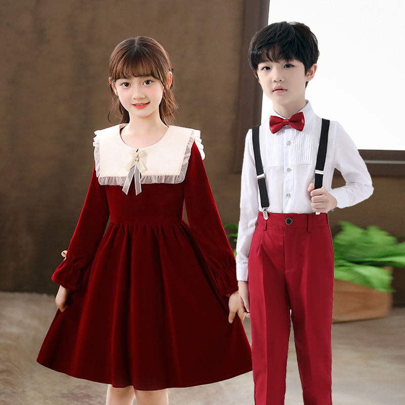 元旦儿童合唱演出服女童舞蹈裙男童礼服中小学生诗歌朗诵表演服装