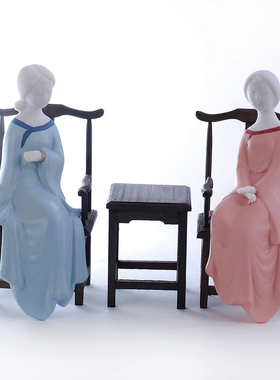 中式禅意砂岩工艺品摆件玄关客厅博古架装饰仕女家居创意新品摆件