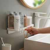 简约白粘贴式 收纳架洗手液浴室储物三角收纳架 免打孔置物架壁挂式