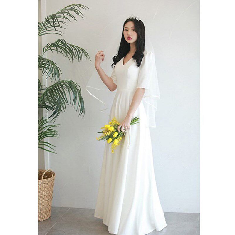 大码婚纱户外旅拍胖MM结婚登记领证显瘦白色晚礼服加大加肥200斤