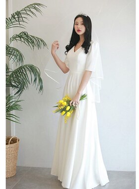 大码婚纱户外旅拍胖MM结婚登记领证显瘦白色晚礼服加大加肥200斤