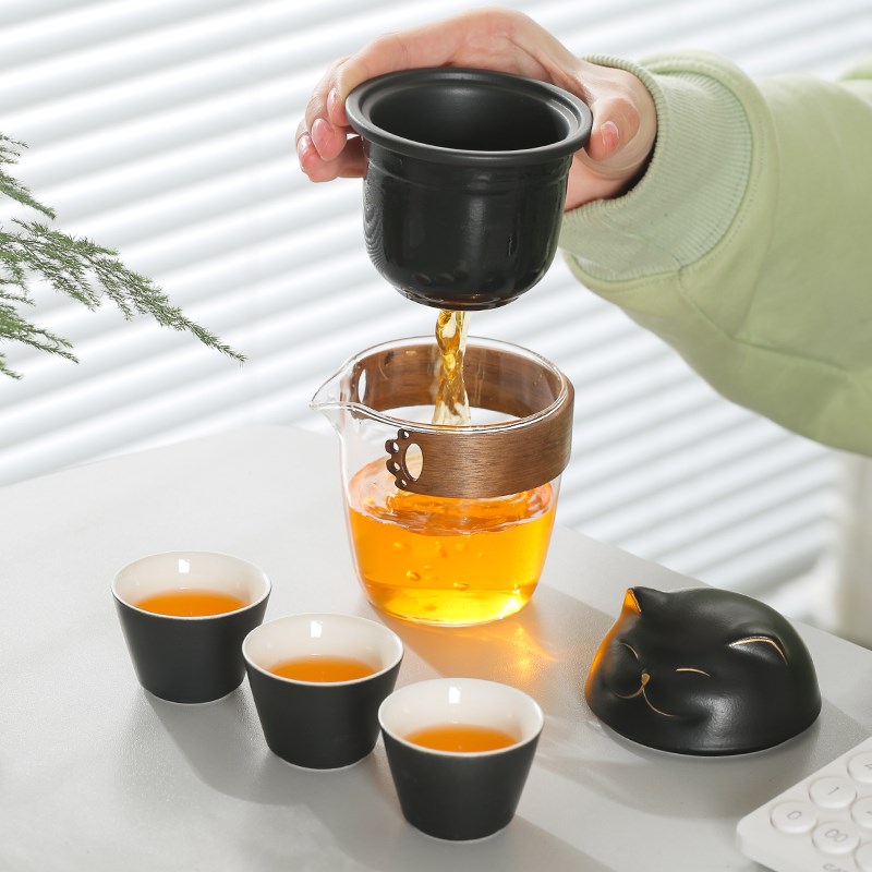 玻璃旅行茶具便携式快客出差杯个人专用随身包套装女生户外泡茶壶