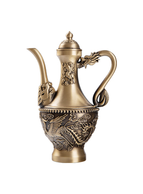 黄铜老式敬酒铜酒壶酒杯套装家用供奉财神黄酒壶怀旧黄铜摆件