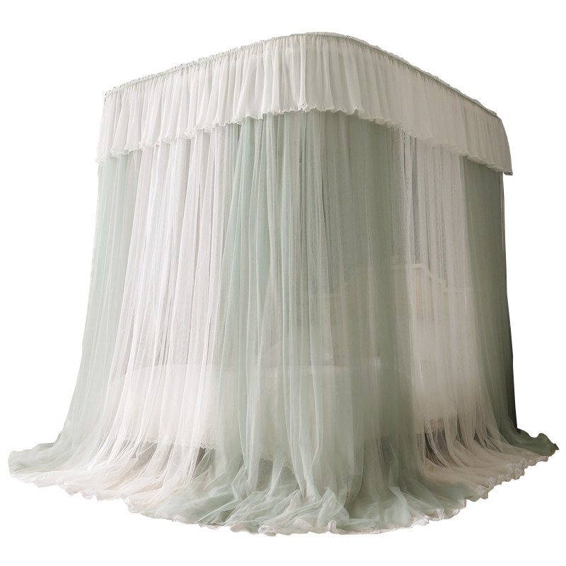 双层纱防尘顶导轨蚊帐可升降U型轨道支架落地公主风卧室家用床幔