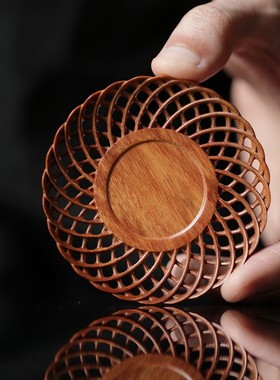 非洲酸枝编织纹杯垫实木杯托茶道功夫茶杯垫子家用隔热垫茶具配件
