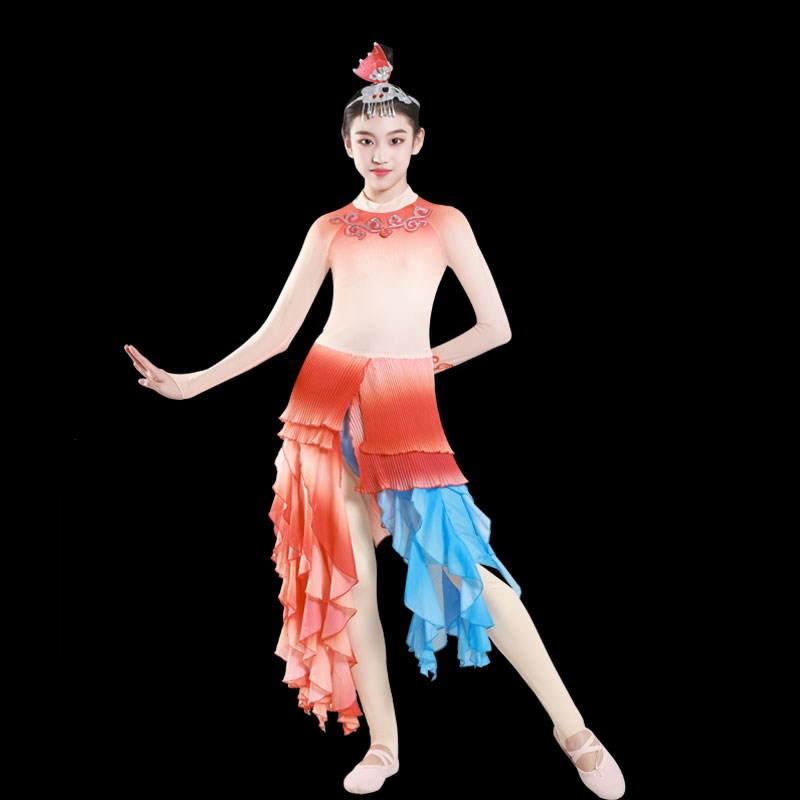 新款小荷风采云波里锦鲤跃儿童表演服鱼儿欢歌演出服小鱼儿舞蹈服