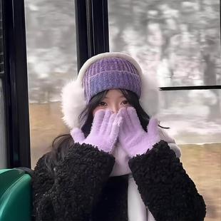 紫色和下雪也很搭！韩系冬天保暖帽子女款毛绒2025新款显脸小可爱