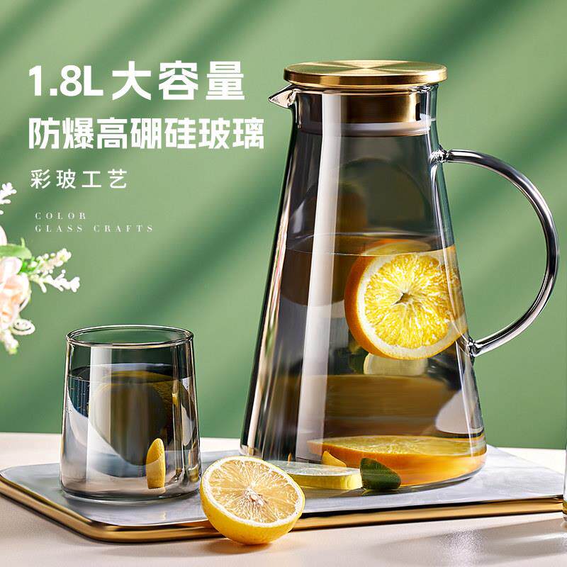 日本精工冷水壶玻璃耐高温凉水杯果茶壶大容量冰水壶家用凉水壶