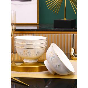 江西景德镇家用碗高脚防烫碗饭好看高级感描金饭碗陶瓷餐具吃饭碗