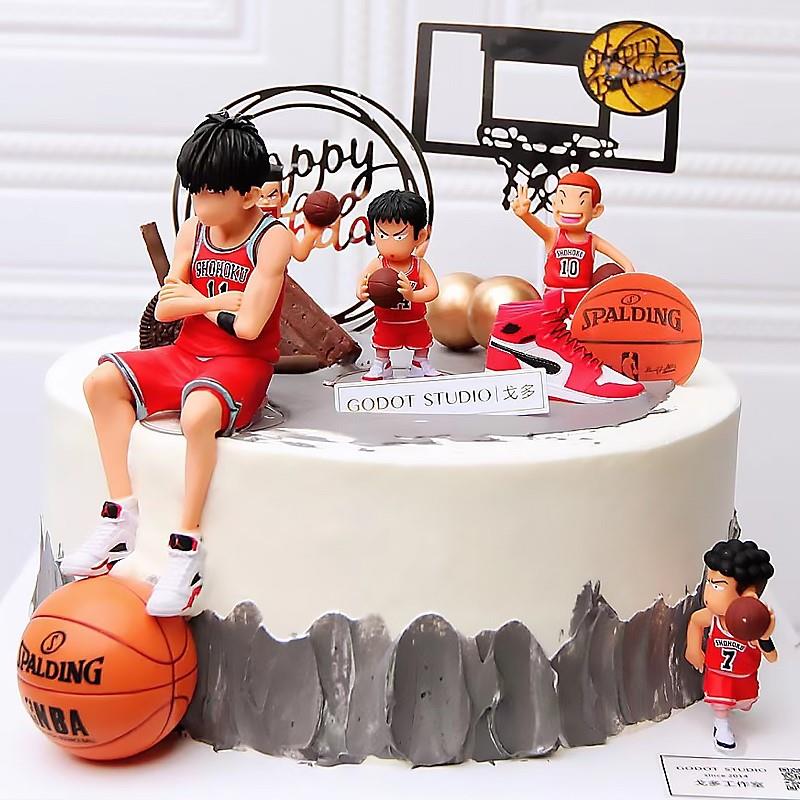 甜乐时光~篮球蛋糕装饰摆件迷你球鞋球框男孩男神生日派对插件