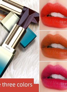 三色口红，不褪色，不粘杯，真正的黑玫瑰黑钻石丰满利基口红，负