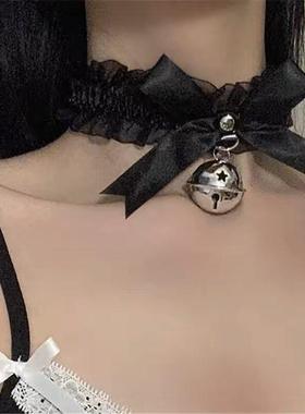 蕾丝蝴蝶结铃铛项链女choker脖子项圈配饰颈带挂脖个性颈链软妹潮