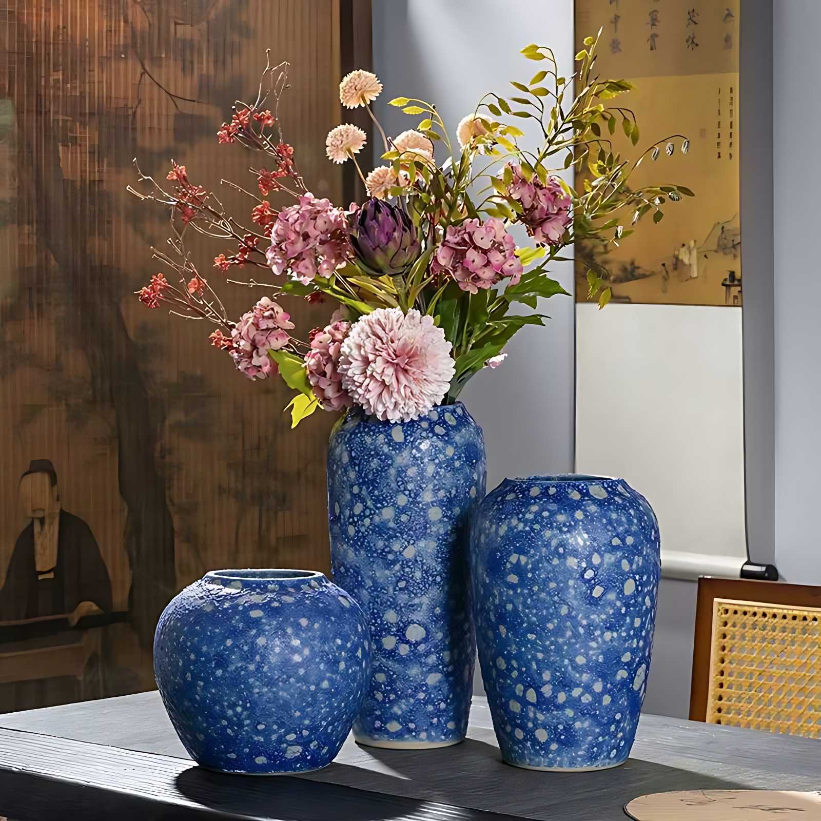 景德镇复古粗陶花瓶客厅插花摆件