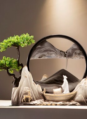 轻舟已过万重山沙画摆件沙漏新中式客厅禅意玄关办公室茶室软装饰