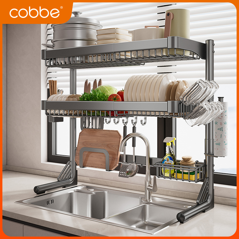 卡贝不锈钢厨房水槽置物架多功能碗盘沥水架水池上放碗碟架收纳架