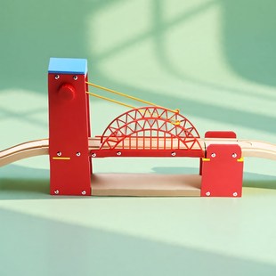 木质火车积木桥道兔玩具木制高架桥立L交轨模型配件米桥升降桥