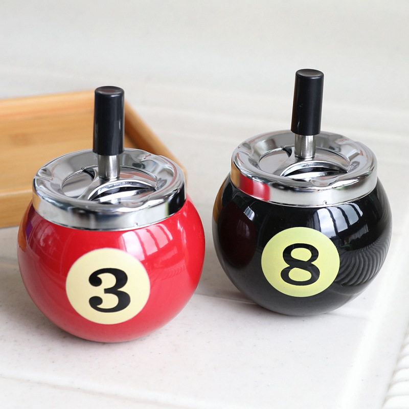 星之月台球烟灰缸大码创意带盖防飞灰烟缸桌球金属铁制装饰品烟盅