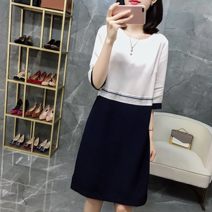 显瘦洋气减龄连衣裙宽松藏肉直筒裙 夏胖妹妹mm韩版 加肥加大码 女装