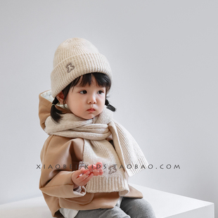 儿童帽子围巾套装秋冬季宝宝针织帽女童毛线帽套头男童保暖帽小孩