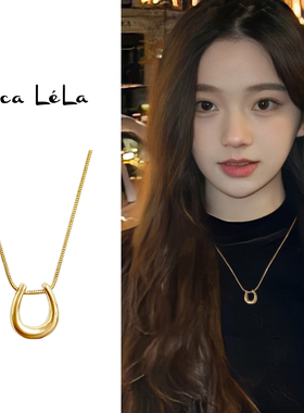 U型毛衣链轻奢小众项链配饰女气质金色高级感锁骨链吊坠简约链条