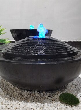 定制石雕流水石钵庭院景观日式水钵花园室内阳台装饰自循环小喷泉