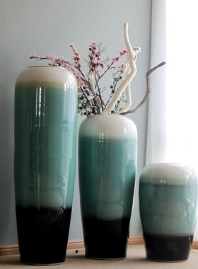 陶瓷落地花插颜色釉窑变花插欧式客厅酒店别墅摆件Z大花插插花