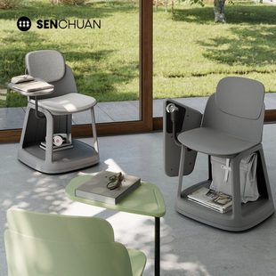 森川培训椅带桌板椅子会议椅带折叠写字板轮子桌椅一体学生学习椅