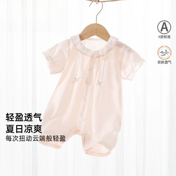 夏季女花边时尚薄款短穿搭25结年袖外出婴儿连体衣宝宝衣服公主风