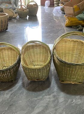 竹编筐竹编手提筐竹篮子果园水果采摘筐竹筐子大号竹箩筐扁担筐