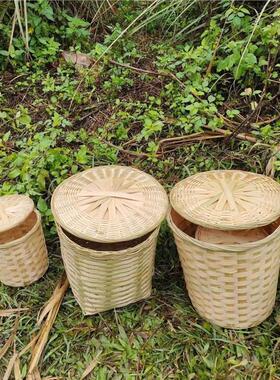 竹制品荼叶包装竹编家用馒头竹篮带盖传统茶叶包装有盖收纳筐竹篮