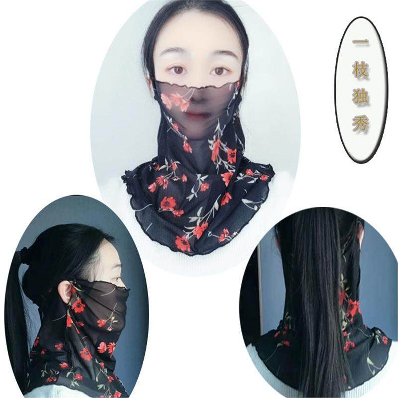 围脖挂耳丝巾面纱女套头护