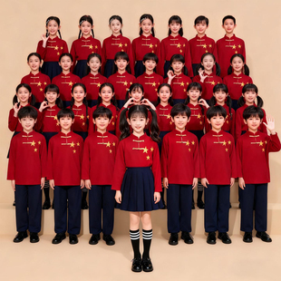元旦儿童合唱演出服红色爱国男女童中小学生朗诵演讲比赛表演服装
