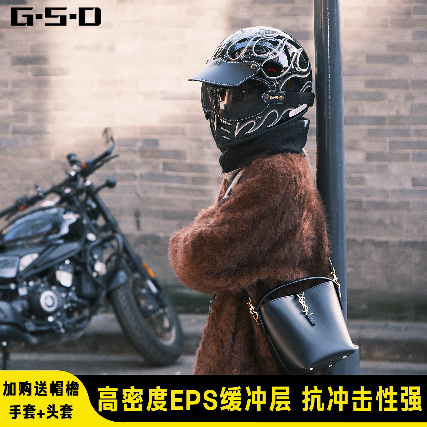 玻璃钢复古摩托车头盔男女3C认证鹰嘴小盔体机车哈雷全盔巡航四季