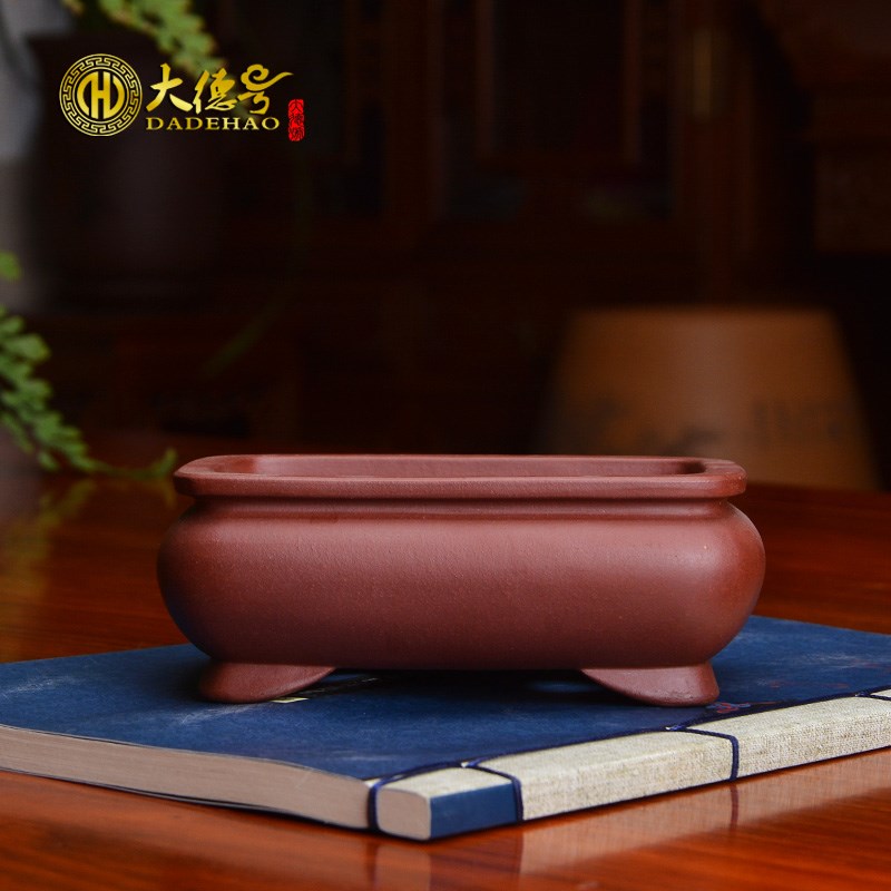 菖蒲盆景多肉紫砂花盆室内桌面陶瓷盆景花盆四方束口绿植盆景花盆