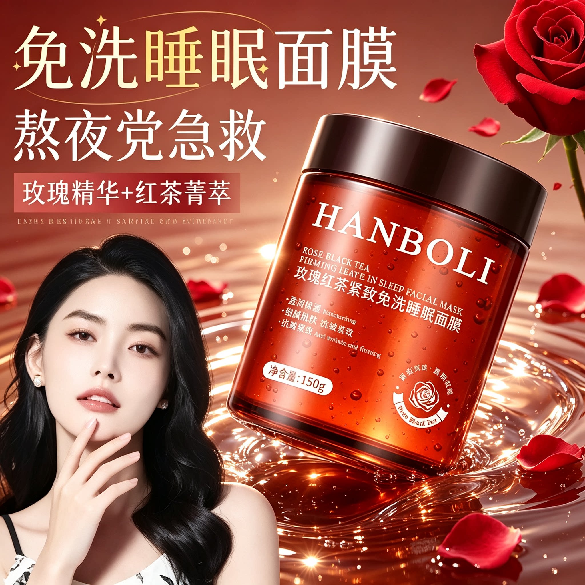 玫瑰红茶睡眠面膜补水保湿女嫩肤免洗淡皱紧致非抗衰老旗舰店正品