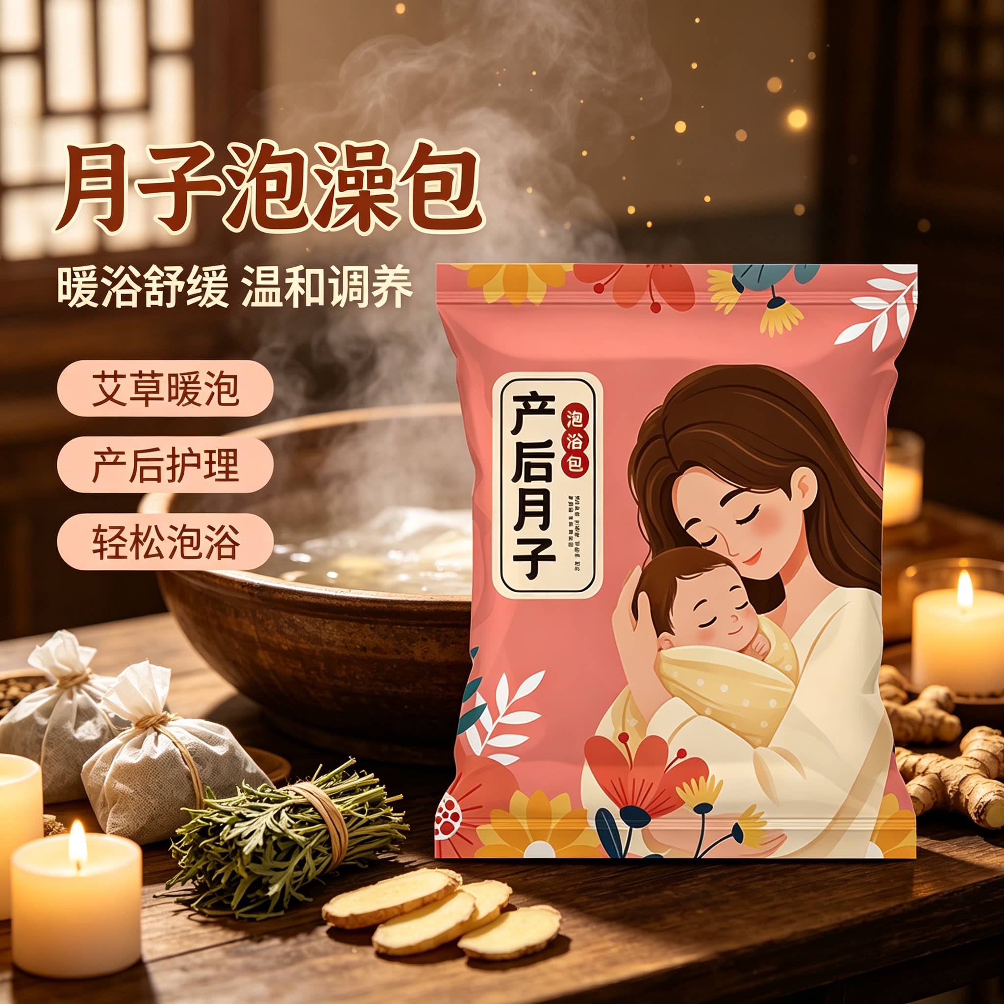 产后泡澡药浴瑶浴月子洗头泡澡泡脚养颜嫩肤女性睡眠艾草药包
