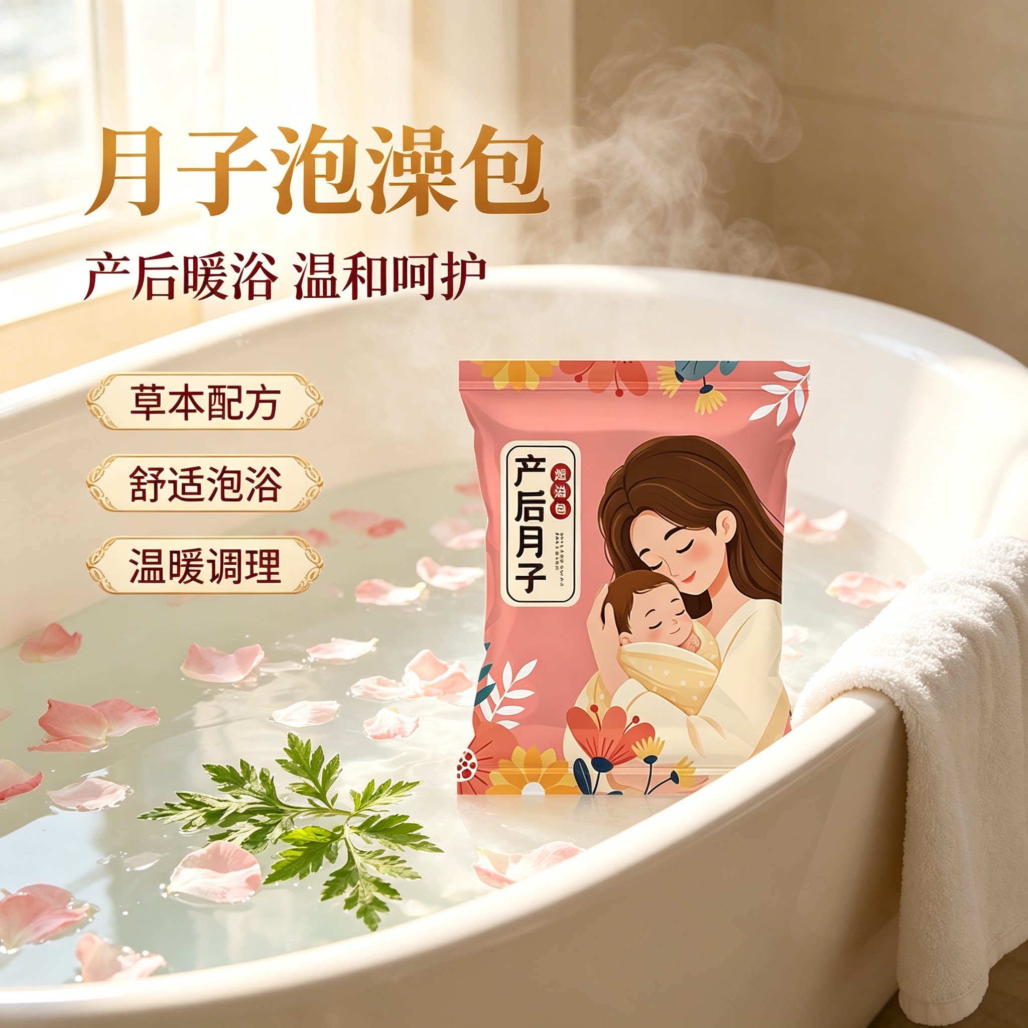 产后泡澡药浴养颜嫩肤女性睡眠艾草瑶浴大小月子洗头泡澡泡脚药包